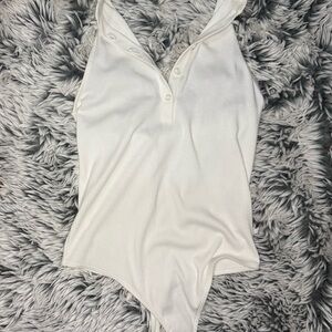 Express Ivory Ribbed Halter Bodysuit